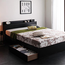 すっきりシンプル＆スマートデザイン 棚・コンセント付き収納ベッド(シングル)