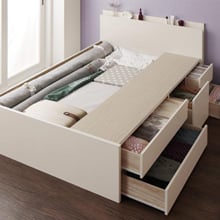 安心な品質 日本製の大容量チェスト 棚・コンセント付きベッド (シングル)