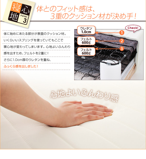 体とのフィット感は3重のクッション材が決め手