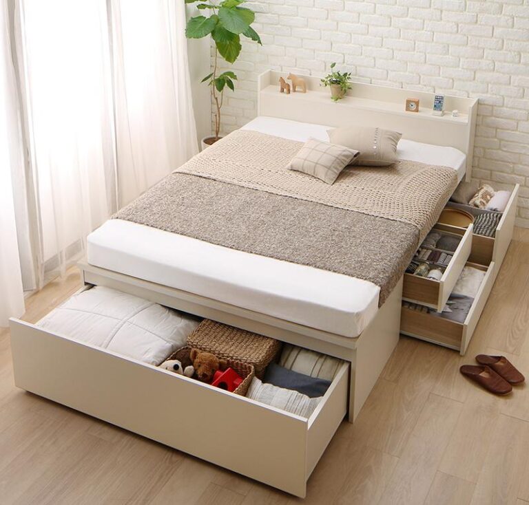 セミシングルベッド 整理 収納付き ベッド 薄型スタンダードポケットコイルマットレス付き セット コンパクト整理 収納 ベッド( 幅 :セミ