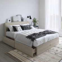引き出し付き キャビネットヘッドボード 収納ベッド ホワイト (ダブル)