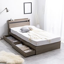5色から選べるすっきりデザイン 収納付きベッド (シングル)