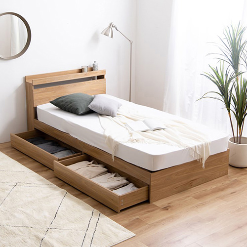 5色から選べるすっきりデザイン 収納付きベッド (セミダブル)