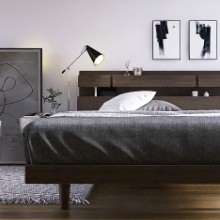 フランスベッド 照明・棚付きモダンデザイン すのこベッド ウォールナット (セミダブル)