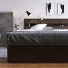 フランスベッド  照明・棚付きモダンデザイン 引出し収納ベッド ウォールナット (セミダブル)