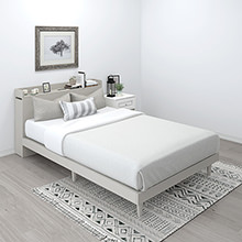 上質な空間を演出する 本棚付すのこベッド シャビーグレー (シングル