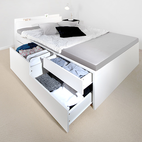 2段重ねの引き出しで収納上手になれる収納付きダブルベッド特集