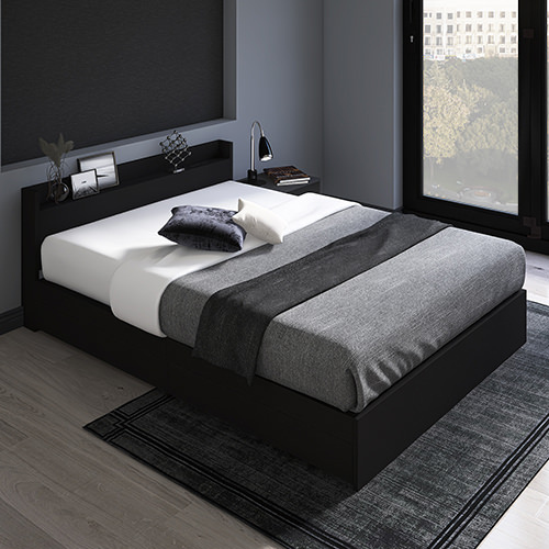すっきりとしたデザイン 棚付引出し収納ベッド ブラック (ダブル)の詳細 | 日本最大級のベッド通販ベッドスタイル