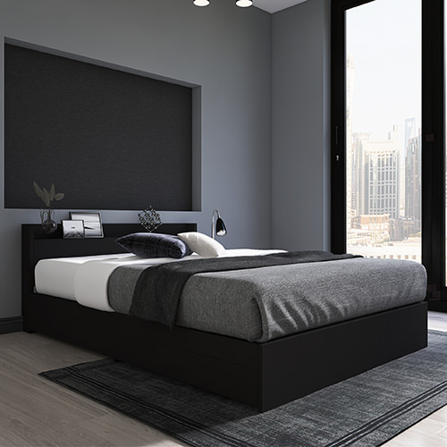 すっきりとしたデザイン 棚付引出し収納ベッド ブラック (セミダブル)の詳細 | 日本最大級のベッド通販ベッドスタイル