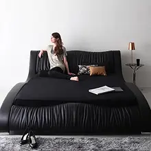 クイーンサイズ・モダンデザイン高級レザーデザイナーズベッド・ブラック 8-5 クイーンサイズ・モダンデザイン高級レザーデザイナーズベッド