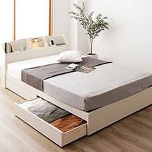 嬉しい充実の機能性 日本製 棚・コンセント付き収納ベッド (シングル)