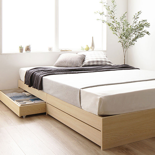 寝室を上質に ヘッドレス モダンデザイン収納ベッド (セミダブル)