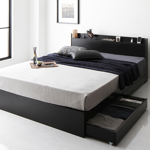 2台並べて設置が出来る 棚・コンセント付き収納ベッド (シングル)の