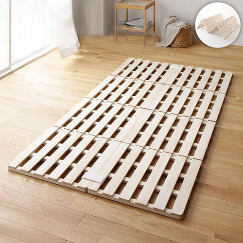 天然木桐材を使用 連結可能 折りたたみ式すのこベッド (セミダブル)