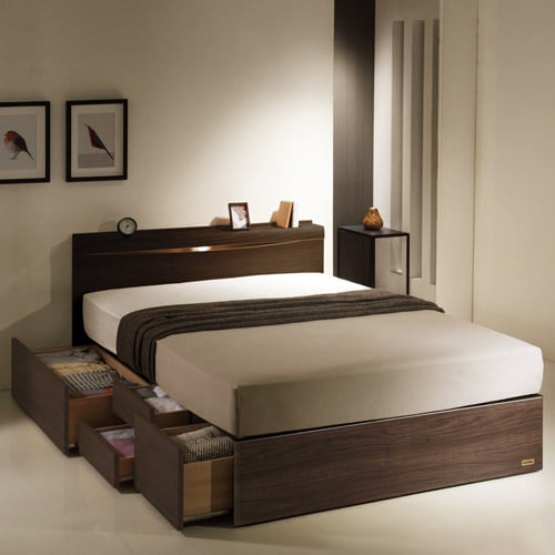 心地良い空間 フランスベッド製 照明・棚付 深型引出し収納ベッド (セミダブル)