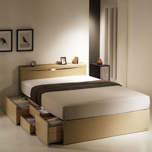 心地良い空間 フランスベッド製 照明・棚付 深型引出し収納ベッド (ダブル)