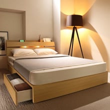オシャレが際立つ フランスベッド製 照明・棚付 引出し収納ベッド (セミダブル)