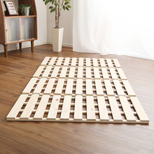 敷くだけで簡単に湿気対策 檜仕様四つ折り式すのこベッド (ダブル)