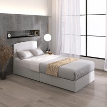 木目調が美しい シンプルデザイン収納ベッド ホワイト (シングル)