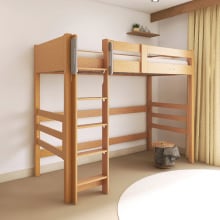 見晴らしの良い開放的な寝室作り コンセント付きロフトベッド ナチュラル