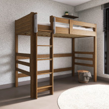 見晴らしの良い開放的な寝室作り コンセント付きロフトベッド ウォールナット