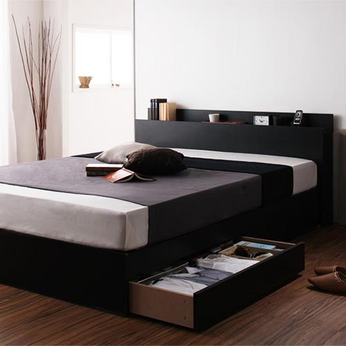 すっきりシンプル＆スマートデザイン 棚・コンセント付き収納ベッド(セミダブル)の詳細 | 日本最大級のベッド通販ベッドスタイル