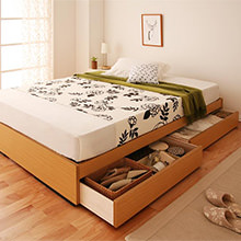 スリムなデザインが狭いお部屋でもピッタリ シンプル収納ベッド(ダブルベッド)