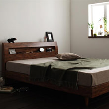 人気のシャビーウッド 棚・コンセント付きユーズドデザインすのこベッド （シングル）