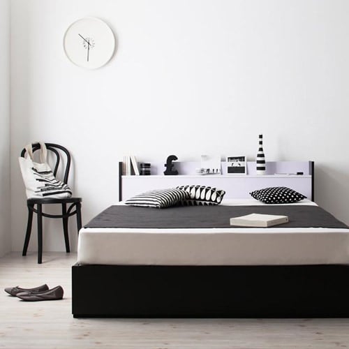白と黒を愉しむ モノトーンモダンデザイン 棚・コンセント付き収納ベッド （セミダブル）の詳細 | 日本最大級のベッド通販ベッドスタイル