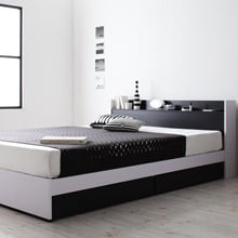 白と黒を愉しむ モノトーンモダンデザイン 棚・コンセント付き収納ベッド （ダブル）