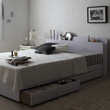 ホワイトでつくるキレイスタイル 棚・コンセント付き収納ベッド (シングル)