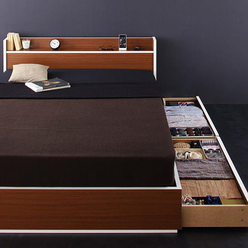 ハイセンスでハイクオリティ 棚・コンセント付き収納ベッド (ダブル)の詳細 | 日本最大級のベッド通販ベッドスタイル