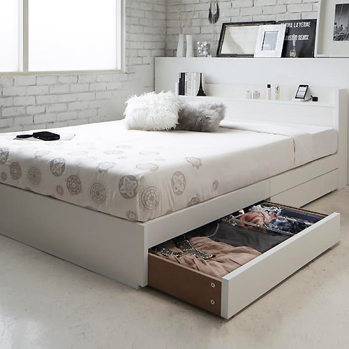 シンプルでスタイリッシュ 棚・コンセント付き収納すのこベッド (ダブル)の詳細 | 日本最大級のベッド通販ベッドスタイル