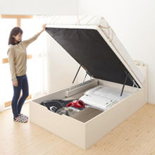 通気性の良い 棚コンセント付大容量跳ね上げベッド 縦開きタイプ (セミダブル)