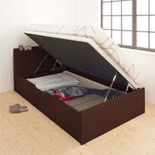 通気性の良い 棚コンセント付大容量跳ね上げベッド 横開きタイプ (シングル)