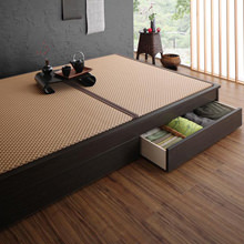 和空間になる 日本製 小上がりにもなるモダンデザイン畳収納ベッド (ダブル)