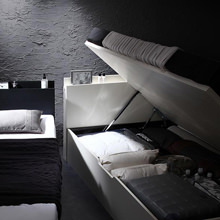 シンプルデザイン大容量収納跳ね上げ式ベッド 横開きタイプ (シングル 