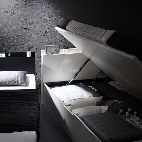 シンプルデザイン大容量収納跳ね上げ式ベッド 横開きタイプ (セミダブル)