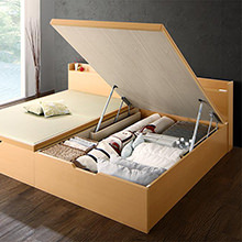 快適な和空間 大容量収納日本製棚付きガス圧式跳ね上げ畳ベッド (シングル)
