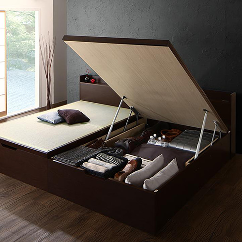 快適な和空間 大容量収納日本製棚付きガス圧式跳ね上げ畳ベッド (セミダブル)