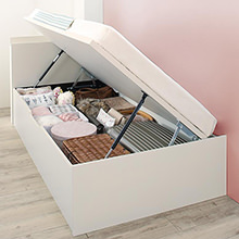 お部屋にピッタリ コンパクトな跳ね上げ式収納ショート丈ベッド (セミシングル)