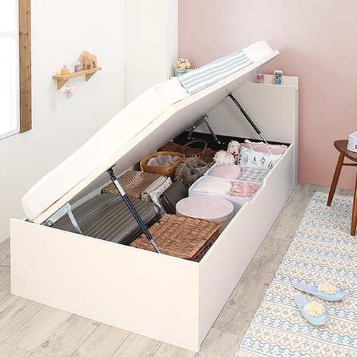 お部屋にピッタリ コンパクトな跳ね上げ式収納ショート丈ベッド (シングル)