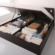 洗練された寝室 モダンライト大型跳ね上げ収納ベッド (連結タイプ)