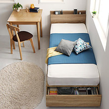 お部屋を広々と使える ワンルームにぴったりなコンパクト収納ベッド (セミシングル)