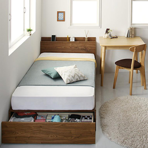 お部屋を広々と使える ワンルームにぴったりなコンパクト収納ベッド (シングル)