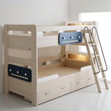 安心の頑丈設計と多機能さが自慢 デザイン2段ベッド (シングル)