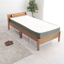 組立簡単 シングルベッド ポケットコイルマットレス付 (ライトブラウン)