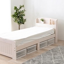すのこ床面 マットレス付セミシングルショートベッド ボンネルコイル (ホワイトウォッシュ)