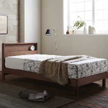 木と共に眠る 棚・コンセント付きデザインベッド ウォールナット (セミダブル)