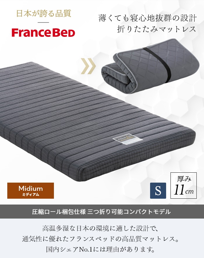 搬入・設置無料】 フランスベッド 圧縮ロール梱包仕様 三つ折り可能コンパクトモデルマットレス (シングル)の詳細 | 日本最大級のベッド通販ベッド スタイル
